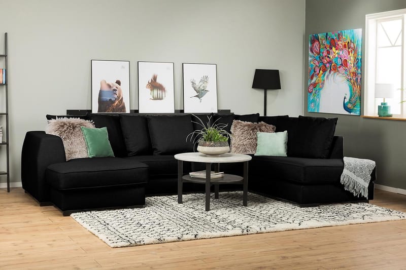 Optus 4-personers Højrevendt U-formet Sofa med Divan og Chaiselong i Stof inkl. Kuvertpuder - Sort - Møbler - Sofaer - U Sofa