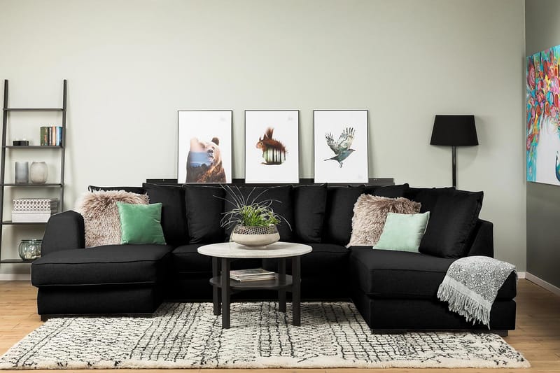 Optus 4-personers Højrevendt U-formet Sofa med Divan og Chaiselong i Stof inkl. Kuvertpuder - Sort - Møbler - Sofaer - U Sofa
