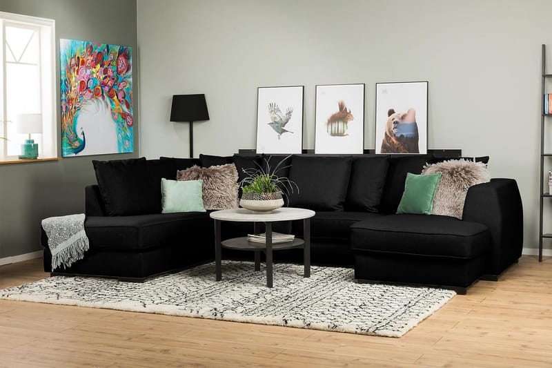 Optus 4-personers Venstrevendt U-formet Sofa med Divan og Chaiselong i Stof inkl. Kuvertpuder - Sort - Møbler - Sofaer - U Sofa