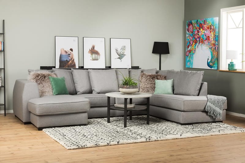 Optus 4-personers Højrevendt U-formet Sofa med Divan og Chaiselong i Stof inkl. Kuvertpuder - Lysegrå - Møbler - Sofaer - U Sofa