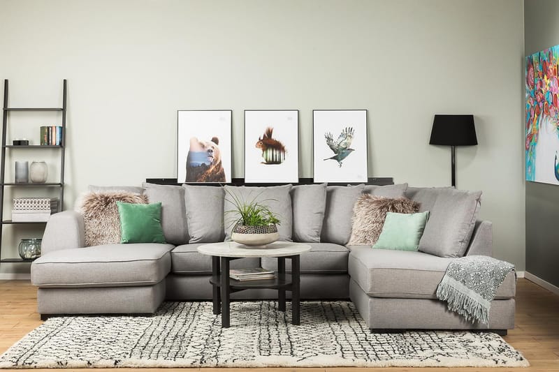 Optus 4-personers Højrevendt U-formet Sofa med Divan og Chaiselong i Stof inkl. Kuvertpuder - Lysegrå - Møbler - Sofaer - U Sofa