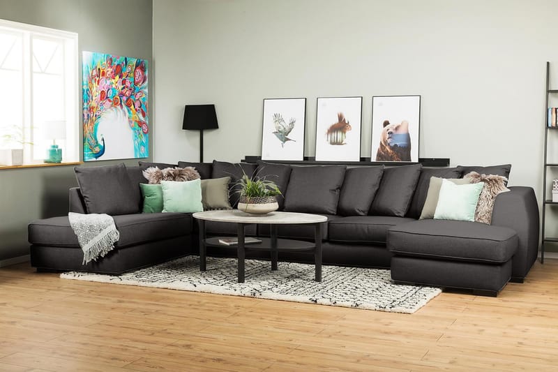 Optus 6-personers Venstrevendt U-formet Large Sofa med Divan og Chaiselong i Stof inkl. Kuvertpuder - Mørkegrå - Møbler - Sofaer - U Sofa