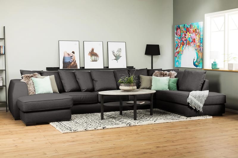 Optus 6-personers Højrevendt U-formet Large Sofa med Divan og Chaiselong i Stof inkl. Kuvertpuder - Mørkegrå - Møbler - Sofaer - U Sofa