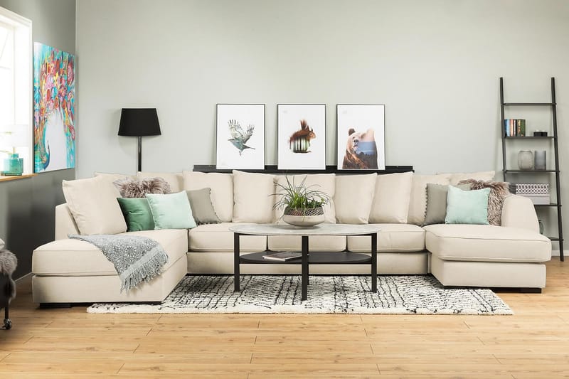 Optus 6-personers Venstrevendt U-formet Large Sofa med Divan og Chaiselong i Stof inkl. Kuvertpuder - Beige - Møbler - Sofaer - U Sofa