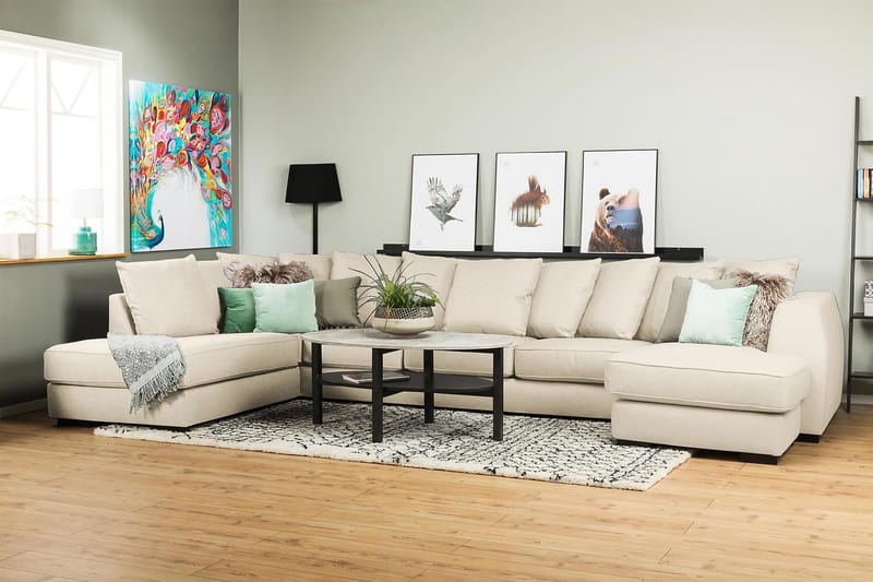Optus 6-personers Venstrevendt U-formet Large Sofa med Divan og Chaiselong i Stof inkl. Kuvertpuder - Beige - Møbler - Sofaer - U Sofa