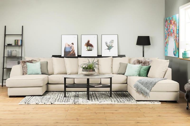 Optus 6-personers Højrevendt U-formet Large Sofa med Divan og Chaiselong i Stof inkl. Kuvertpuder - Beige - Møbler - Sofaer - U Sofa