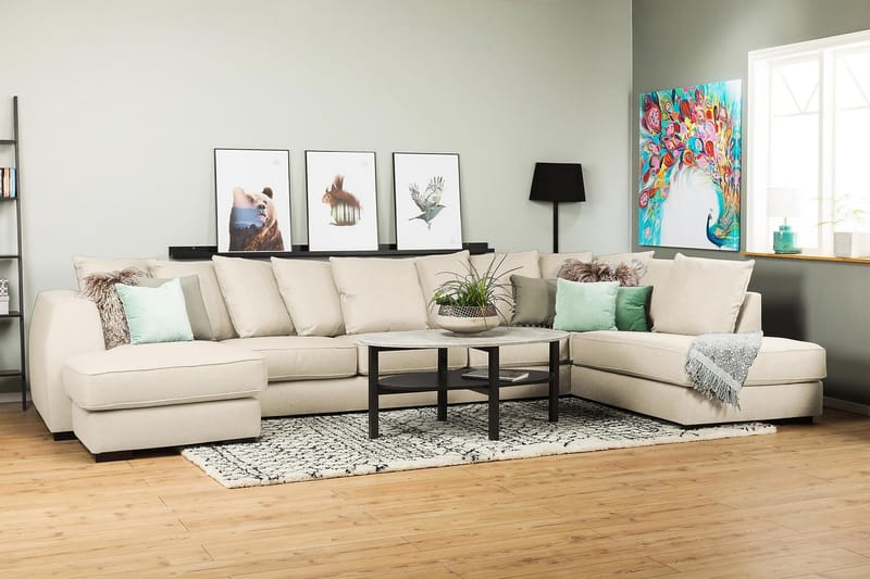 Optus 6-personers Højrevendt U-formet Large Sofa med Divan og Chaiselong i Stof inkl. Kuvertpuder - Beige - Møbler - Sofaer - U Sofa