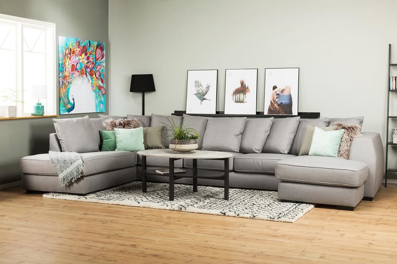 Optus 6-personers Venstrevendt U-formet Large Sofa med Divan og Chaiselong i Stof inkl. Kuvertpuder - Lysegrå - Møbler - Sofaer - U Sofa