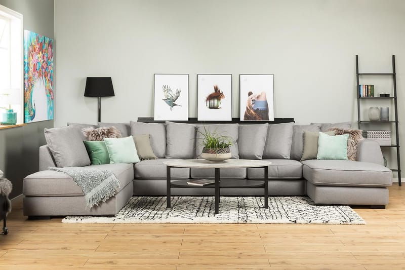 Optus 6-personers Venstrevendt U-formet Large Sofa med Divan og Chaiselong i Stof inkl. Kuvertpuder - Lysegrå - Møbler - Sofaer - U Sofa
