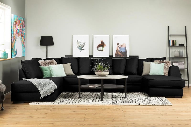 Optus 6-personers Venstrevendt U-formet Large Sofa med Divan og Chaiselong i Stof inkl. Kuvertpuder - Sort - Møbler - Sofaer - U Sofa