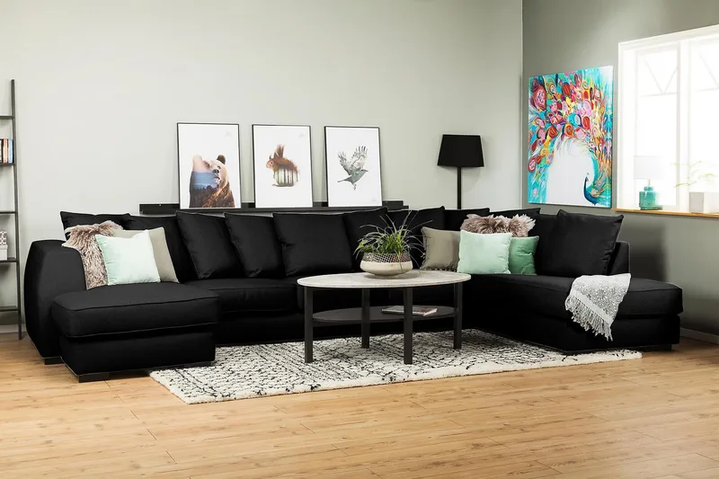 Optus 6-personers Højrevendt U-formet Large Sofa med Divan og Chaiselong i Stof inkl. Kuvertpuder - Sort - Møbler - Sofaer - U Sofa