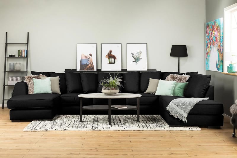 Optus 6-personers Højrevendt U-formet Large Sofa med Divan og Chaiselong i Stof inkl. Kuvertpuder - Sort - Møbler - Sofaer - U Sofa