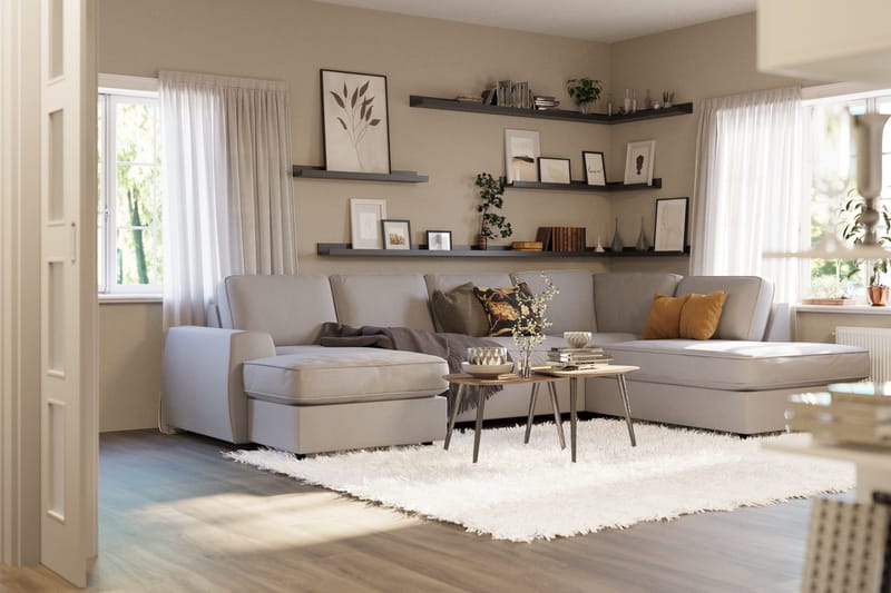 Optus Lyx 4-personers Højrevendt U-formet Sofa med Divan og Chaiselong i Stof - Grå - Møbler - Sofaer - U Sofa
