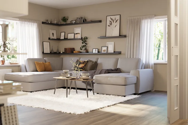 Optus Lyx 4-personers Venstrevendt U-formet Sofa med Divan og Chaiselong i Stof - Grå - Møbler - Sofaer - U Sofa