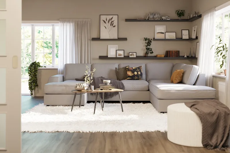 Optus Lyx 4-personers Højrevendt U-formet Sofa med Divan og Chaiselong i Stof - Grå - Møbler - Sofaer - U Sofa