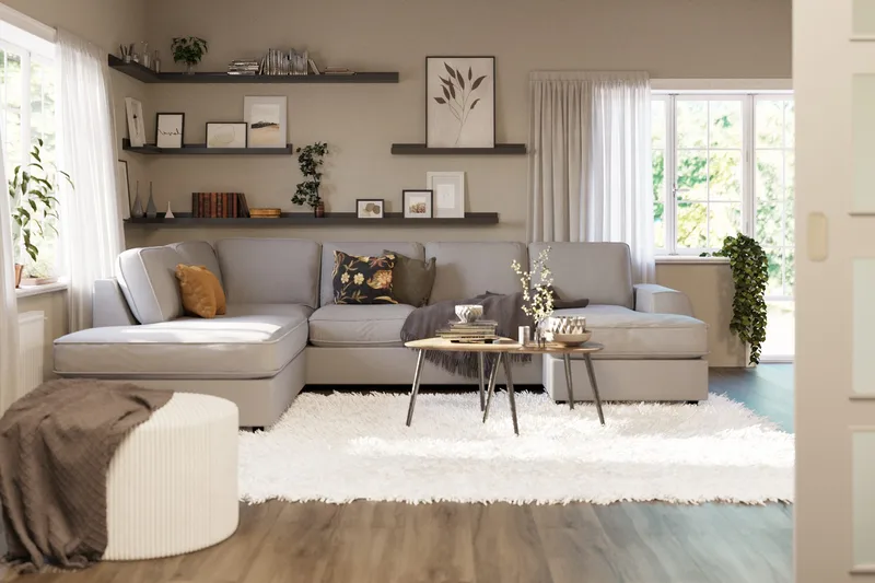 Optus Lyx 4-personers Venstrevendt U-formet Sofa med Divan og Chaiselong i Stof - Grå - Møbler - Sofaer - U Sofa