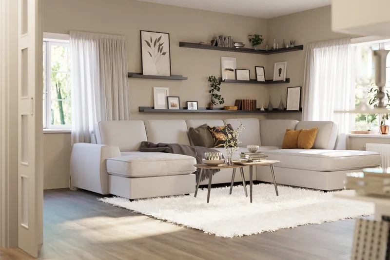 Optus Lyx 4-personers Højrevendt U-formet Sofa med Divan og Chaiselong i Stof - Lysegrå - Møbler - Sofaer - U Sofa