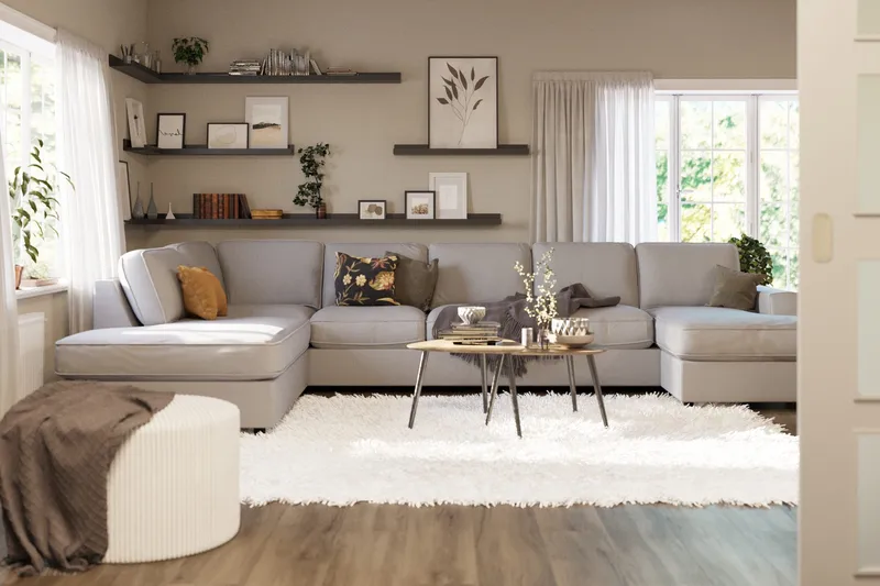 Optus Lyx 6-personers Venstrevendt U-formet Large Sofa med Divan og Chaiselong i Stof - Grå - Møbler - Sofaer - U Sofa