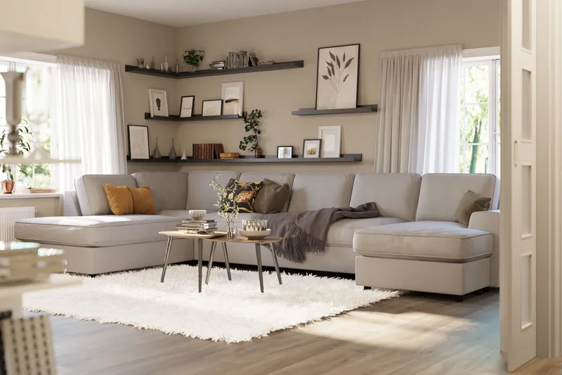 Optus Lyx 6-personers Venstrevendt U-formet Large Sofa med Divan og Chaiselong i Stof - Grå - Møbler - Sofaer - U Sofa