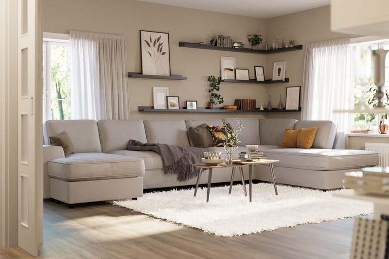 Optus Lyx 6-personers Højrevendt U-formet Large Sofa med Divan og Chaiselong i Stof - Grå - Møbler - Sofaer - U Sofa