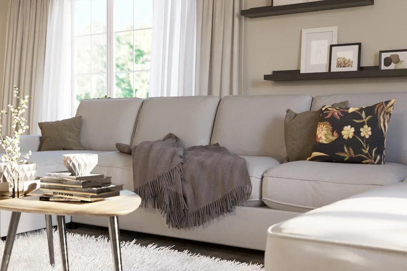 Optus Lyx 6-personers Højrevendt U-formet Large Sofa med Divan og Chaiselong i Stof - Grå - Møbler - Sofaer - U Sofa