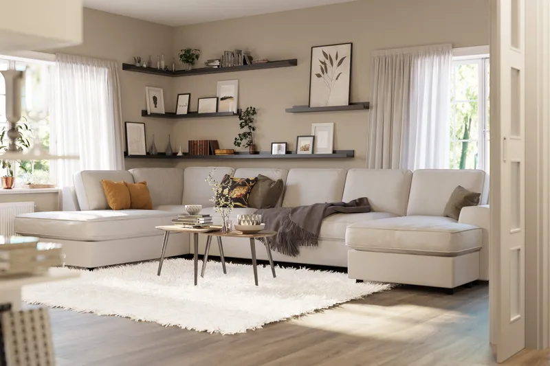 Optus Lyx 6-personers Venstrevendt U-formet Large Sofa med Divan og Chaiselong i Stof - Lysegrå - Møbler - Sofaer - U Sofa