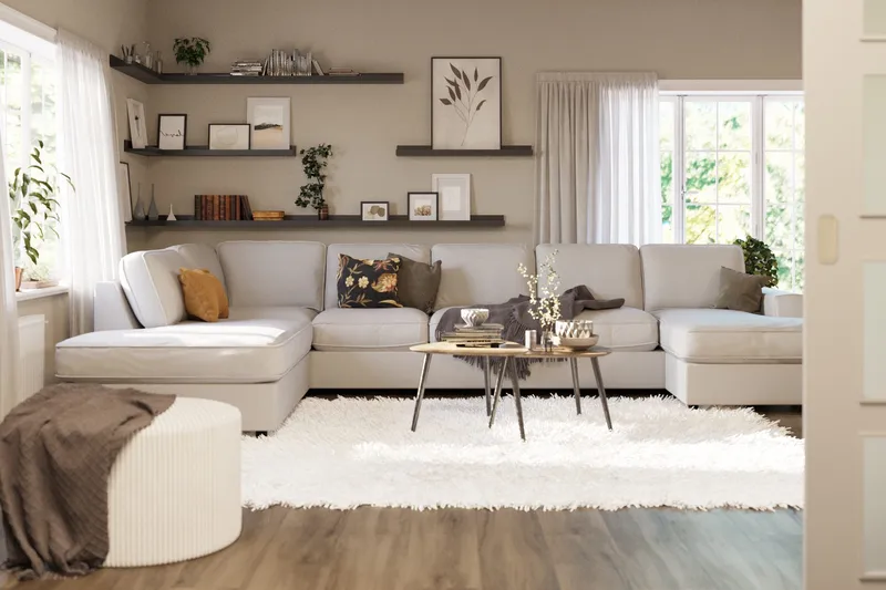 Optus Lyx 6-personers Venstrevendt U-formet Large Sofa med Divan og Chaiselong i Stof - Lysegrå - Møbler - Sofaer - U Sofa