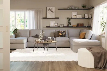 Optus Lyx 6-personers Højrevendt U-formet Large Sofa med Divan og Chaiselong i Stof - Grå - Møbler - Sofaer - U Sofa