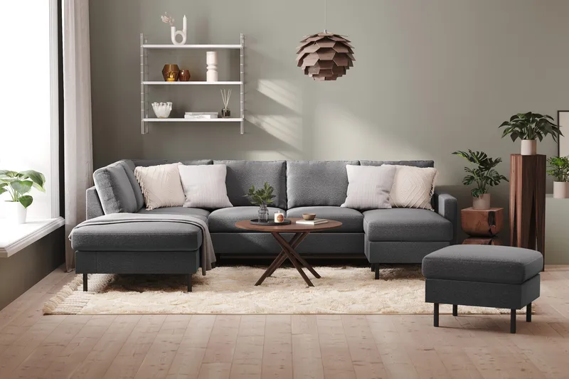 Peppe 4-personers Venstrevendt U-formet Sofa med Divan og Chaiselong i Stof - Lysegrå - Møbler - Sofaer - U Sofa