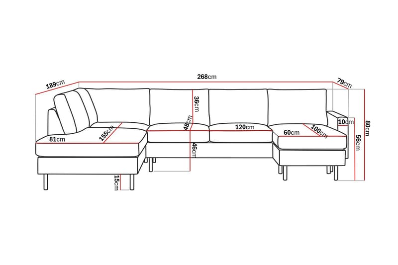 Peppe 4-personers Venstrevendt U-formet Sofa med Divan og Chaiselong i Stof - Mørkegrå - Møbler - Sofaer - U Sofa