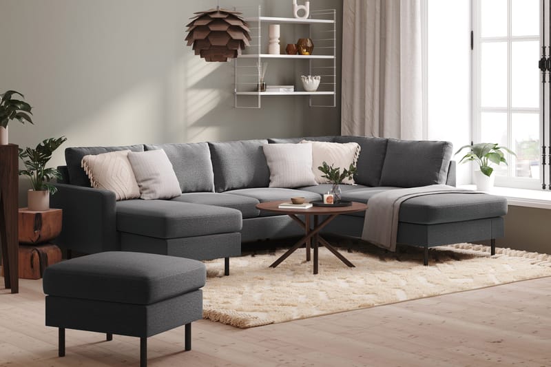 Peppe 4-personers Højrevendt U-formet Sofa med Divan og Chaiselong i Stof - Lysegrå - Møbler - Sofaer - U Sofa