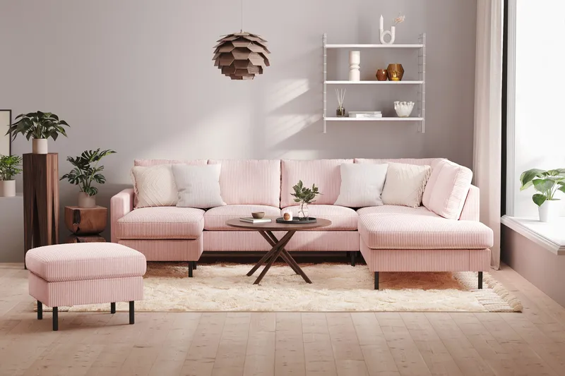 Peppe 4-personers Højrevendt U-formet Sofa med Divan og Chaiselong i Manchester - Rosa - Møbler - Sofaer - U Sofa