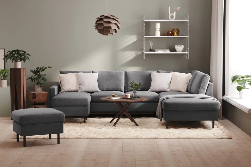 Peppe 4-personers Højrevendt U-formet Sofa med Divan og Chaiselong i Stof - Lysegrå - Møbler - Sofaer - U Sofa