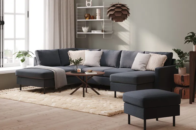 Peppe 4-personers Venstrevendt U-formet Sofa med Divan og Chaiselong i Stof - Mørkegrå - Møbler - Sofaer - U Sofa