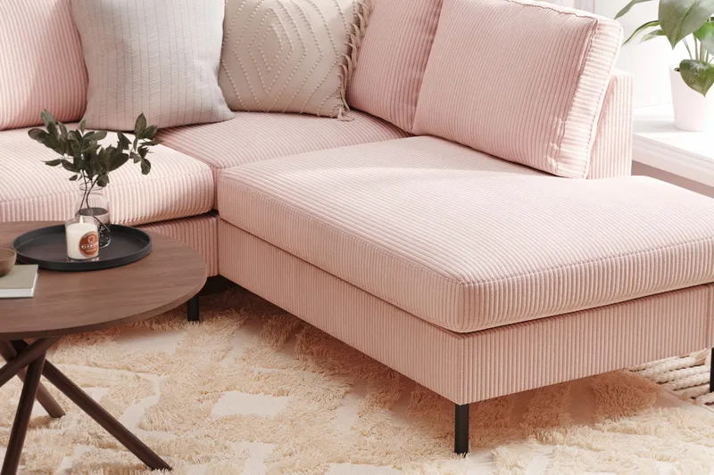 Peppe 4-personers Højrevendt U-formet Sofa med Divan og Chaiselong i Manchester - Rosa - Møbler - Sofaer - U Sofa