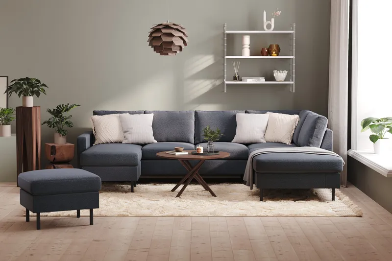 Peppe 4-personers Højrevendt U-formet Sofa med Divan og Chaiselong i Stof - Mørkegrå - Møbler - Sofaer - U Sofa