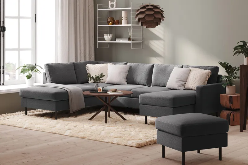 Peppe 4-personers Venstrevendt U-formet Sofa med Divan og Chaiselong i Stof - Lysegrå - Møbler - Sofaer - U Sofa