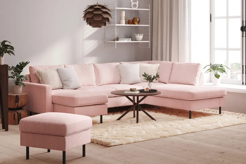 Peppe 4-personers Højrevendt U-formet Sofa med Divan og Chaiselong i Manchester - Rosa - Møbler - Sofaer - U Sofa