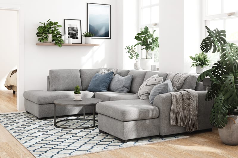 Porto 4-personers Venstrevendt U-formet Sofa med Divan og Chaiselong i Stof - Grå - Møbler - Sofaer - U Sofa
