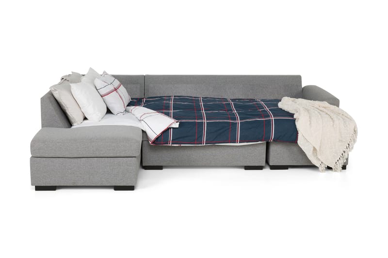 Porto 4-personers Venstrevendt U-formet Sofa med Divan og Chaiselong + Fodskammel i Stof - Grå - Møbler - Sofaer - U Sofa