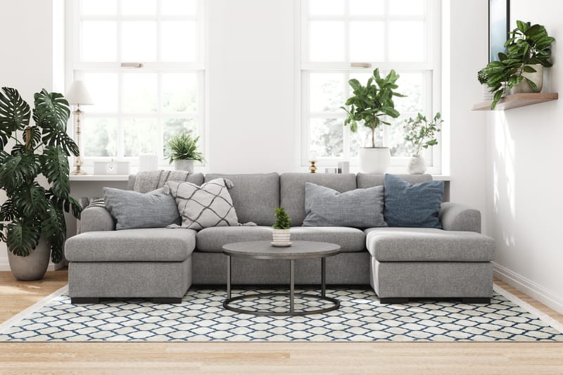 Porto 4-personers U-formet Sofa med Dobbeltdivan i Stof - Grå - Møbler - Sofaer - U Sofa