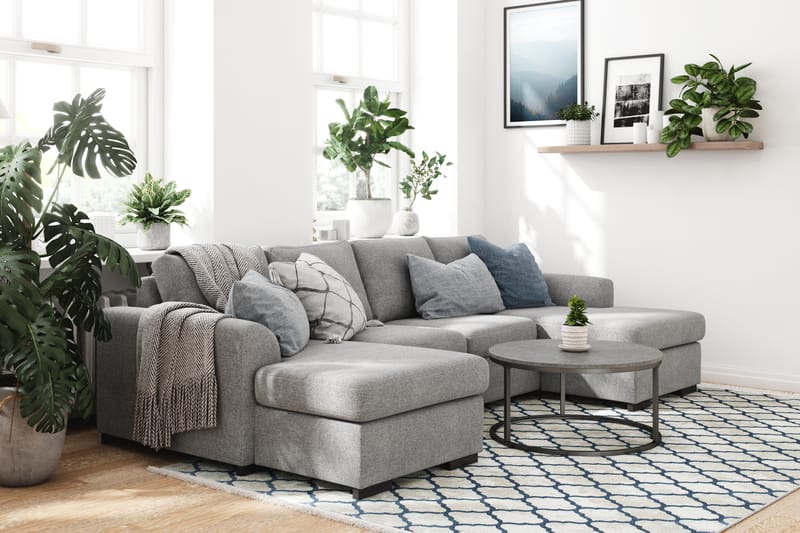 Porto 4-personers U-formet Sofa med Dobbeltdivan i Stof - Grå - Møbler - Sofaer - U Sofa