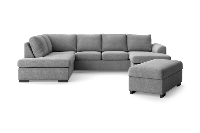 Porto 4-personers Venstrevendt U-formet Sofa med Divan og Chaiselong + Fodskammel i Stof - Grå - Møbler - Sofaer - U Sofa