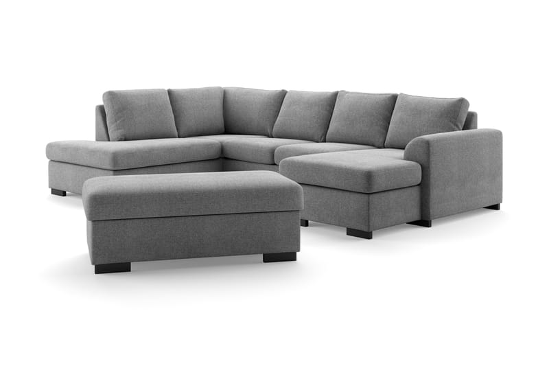 Porto 4-personers Venstrevendt U-formet Sofa med Divan og Chaiselong + Fodskammel i Stof - Grå - Møbler - Sofaer - U Sofa