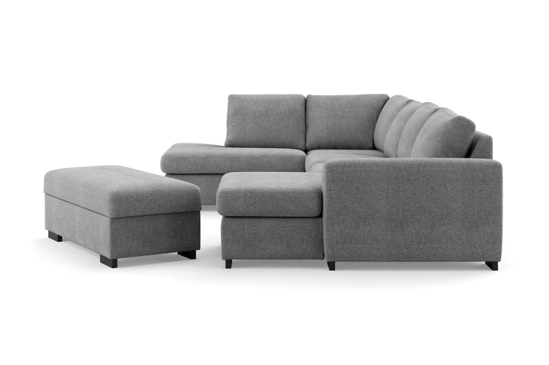 Porto 4-personers Venstrevendt U-formet Sofa med Divan og Chaiselong + Fodskammel i Stof - Grå - Møbler - Sofaer - U Sofa