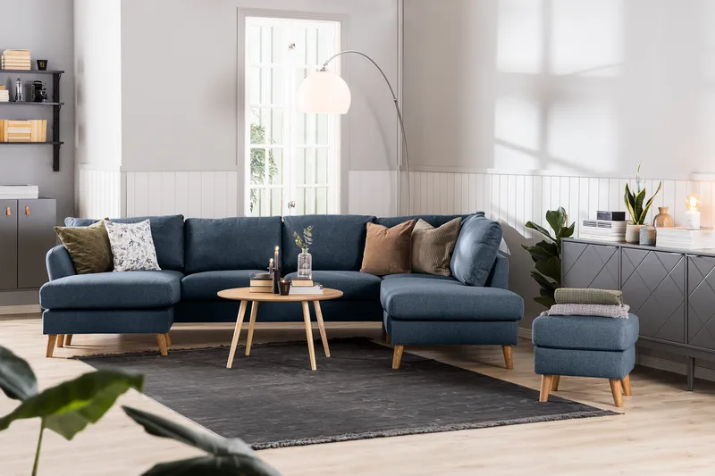 Trend 4-personers Højrevendt U-formet Sofa med Divan og Chaiselong i Stof - Blå - Møbler - Sofaer - U Sofa