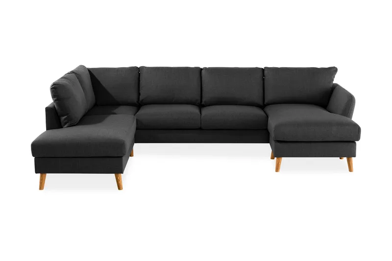 Trend 4-personers Venstrevendt U-formet Sofa med Divan og Chaiselong i Stof, Sort