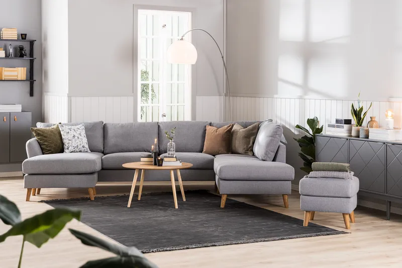 Trend 4-personers Højrevendt U-formet Sofa med Divan og Chaiselong i Stof - Grå - Møbler - Sofaer - U Sofa