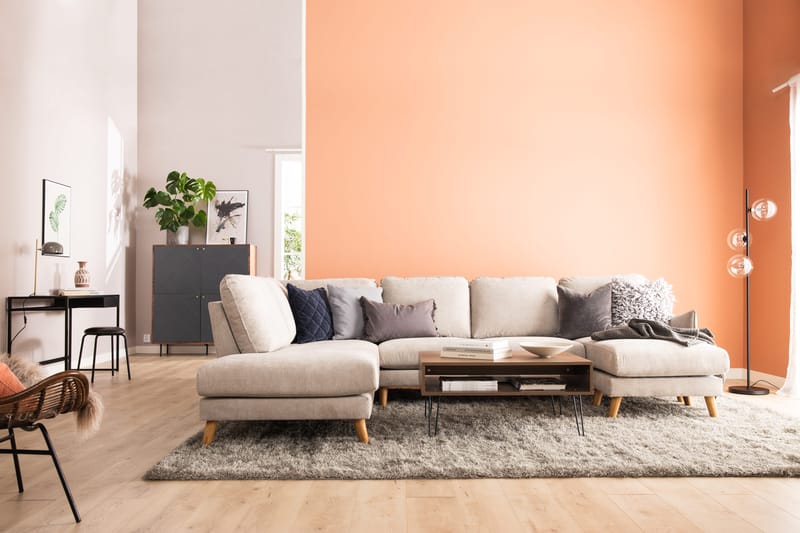 Trend Lyx 4-personers Venstrevendt U-formet Sofa med Divan og Chaiselong i Stof - Beige - Møbler - Sofaer - U Sofa