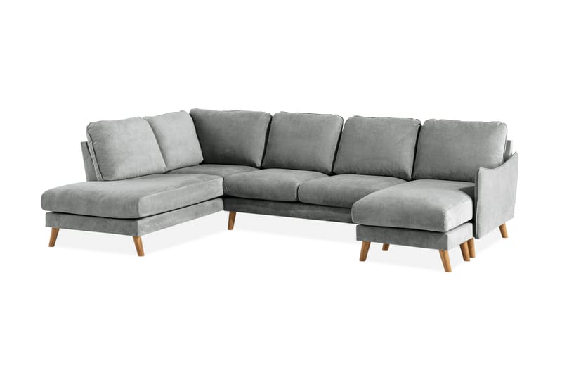 Trend Lyx 4-personers Venstrevendt U-formet Sofa med Divan og Chaiselong i Stof - Grå - Møbler - Sofaer - Lædersofaer